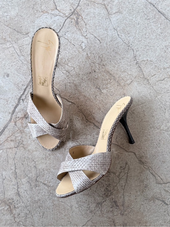 Giuseppe Zanotti Shoes - Giuseppe Zanotti Silver Metallic Python Crossover Stiletto Mules
